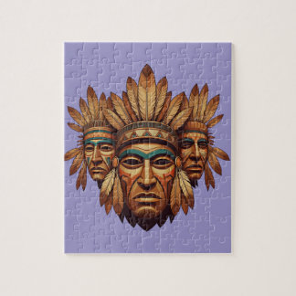Heritage Tribal Mask Art - Symbolic Feathered Jigsaw Puzzle