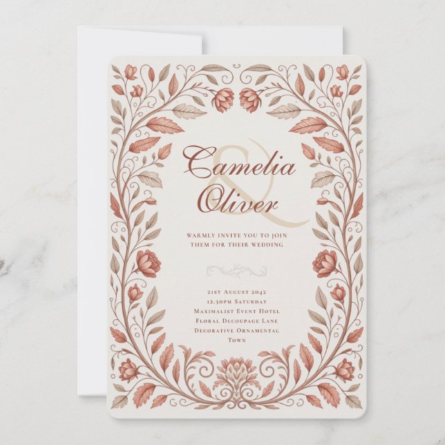 Heritage Victorian Botanical Terracotta Wedding Invitation (Front)