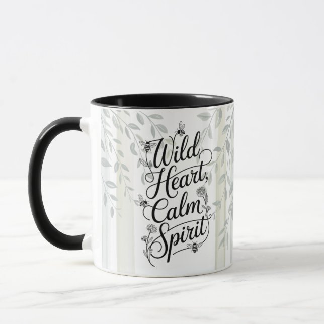 Heritage Wild Heart Calm Spirit Botanical Quote Mug (Left)