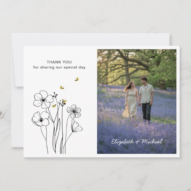 Heritage Wildflower and Bees PHOTO Thank You Card (Front)