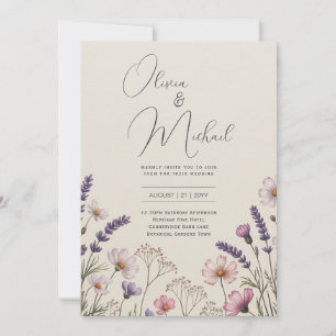 Heritage Wildflower Lavender Blush Rustic Wedding Invitation