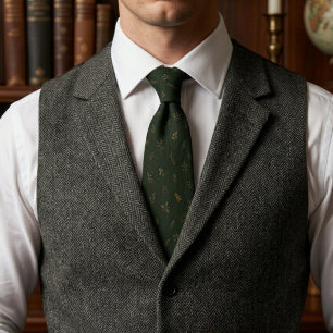 Heritage Winter Botanical Forest Green Old Money Tie