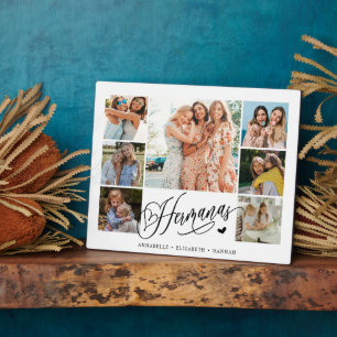 Hermanas Photo Collage Typography Keepsake   Plaque