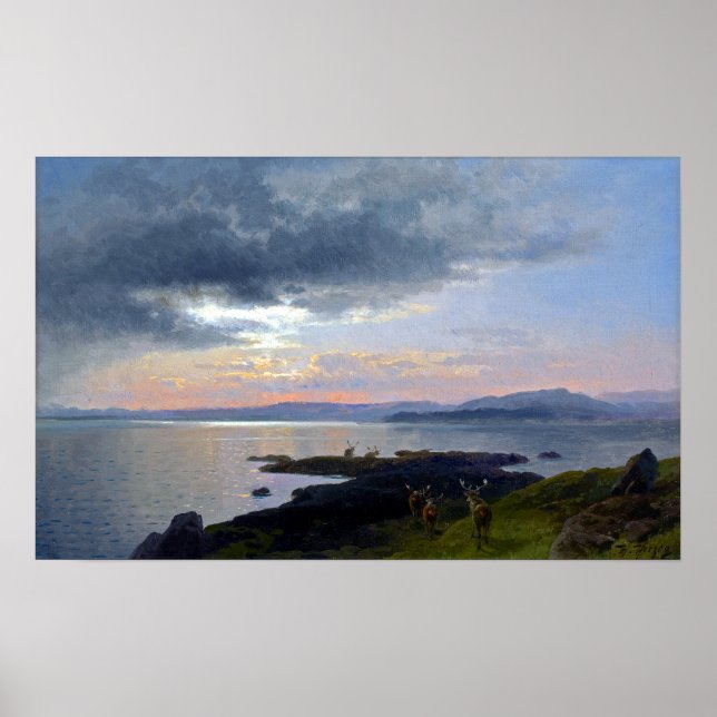 Hermann Herzog Twilight over a Lake Poster (Front)