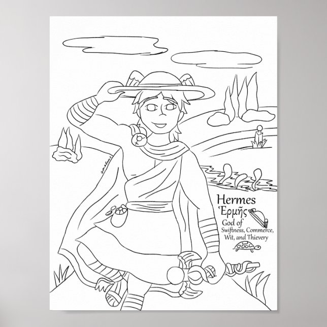 Hermes Colouring Page Print (Front)