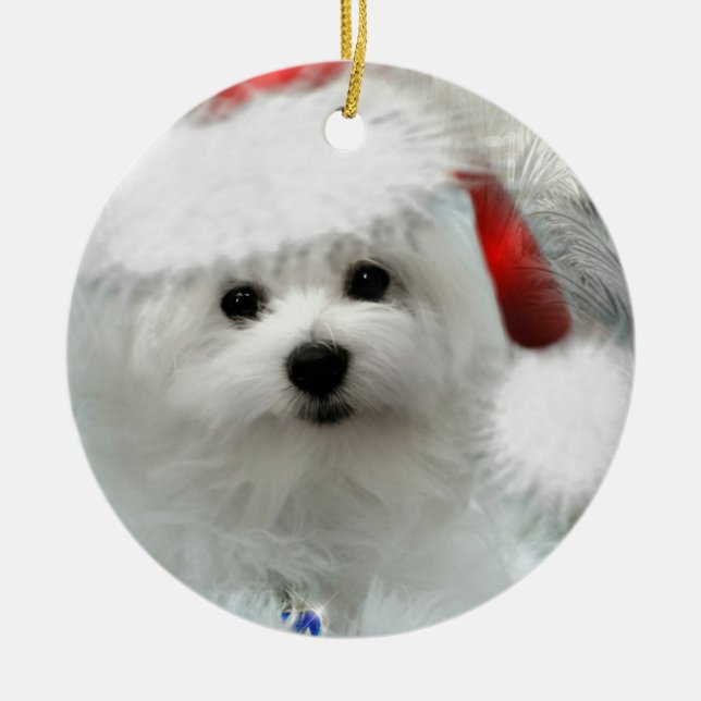 Hermes the Maltese Ceramic Tree Decoration (Front)