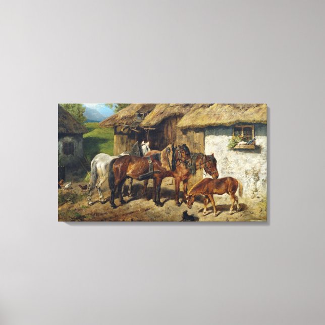Hermine Biedermann Harnessed Horses at the Stab Canvas Print (Front)