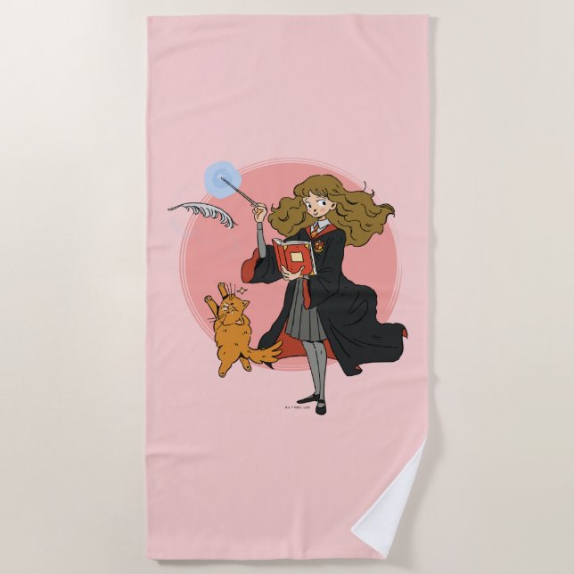 Hermione and Crookshanks Wingardium Leviosa Beach Towel (Front)