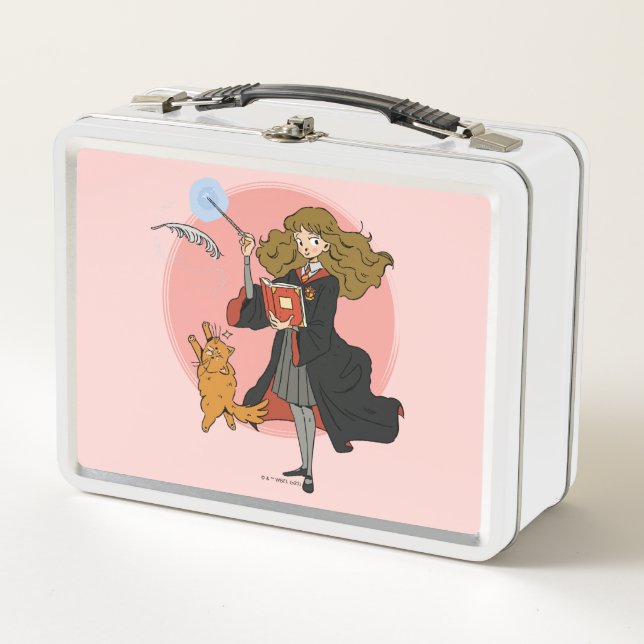 Hermione and Crookshanks Wingardium Leviosa Metal Lunch Box (Front)