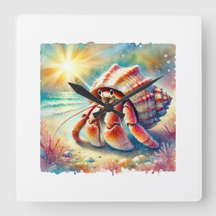 Hermit Crab 100724AREF103 - Watercolor Square Wall Clock