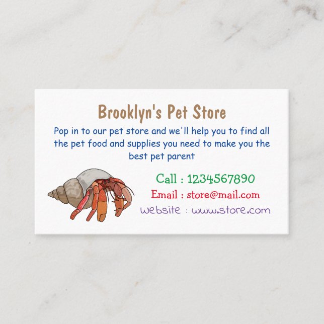Hermit crab cartoon illustration business card (Front)