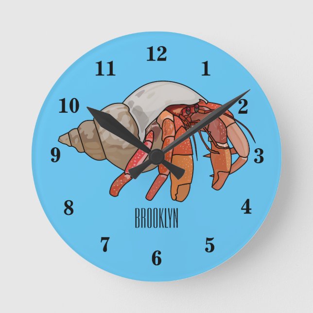 Hermit crab cartoon illustration round clock (Front)