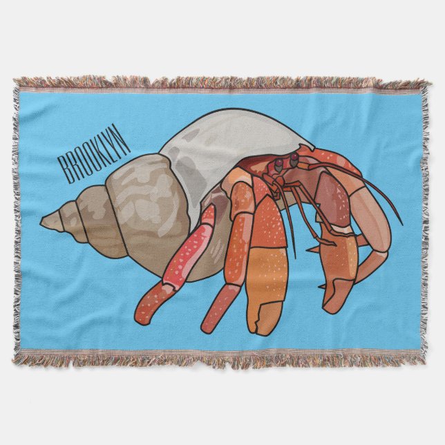 Hermit crab cartoon illustration throw blanket (Front)