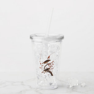 Hermit Thrush Audubon Bird with Red Berries Acrylic Tumbler