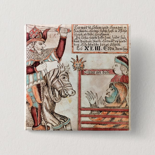 Hermod astride Sleipnir 15 Cm Square Badge (Front)