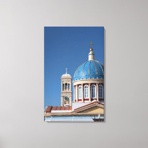Hermoupolis, Syros Island, Greece. Blue dome of Canvas Print