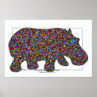Hernando Stained Glass Hippo Poster