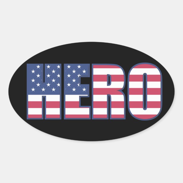 Hero American Flag Stars Stripes Red White Blue Oval Sticker (Front)