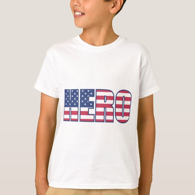Hero American Flag Stars Stripes Red White Blue T-Shirt (Front)