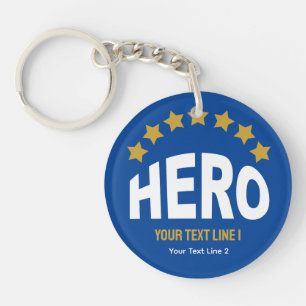 Hero award with gold stars and any text key ring