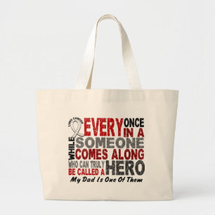 Hero Comes Along 1 Dad Lung Cancer Large Tote Bag