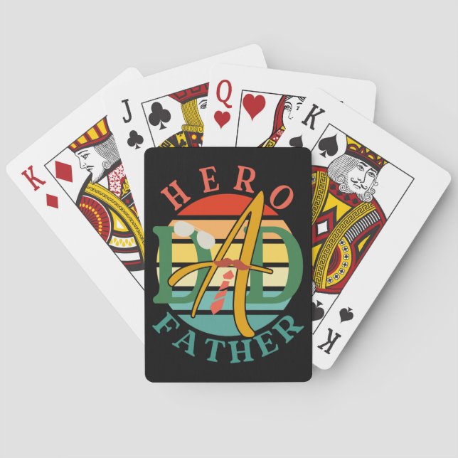 Hero Dad Fath Sunset Tie, Moustache & Sunglasses Playing Cards (Back)