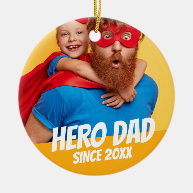 Hero Dad Since 20XX Modern Cool Simple Ceramic Tree Decoration (Front)