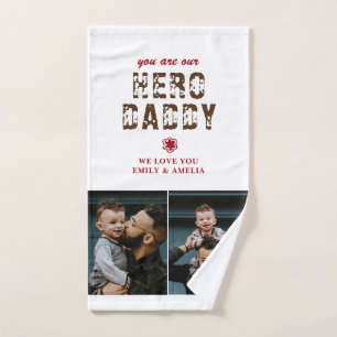 Hero Daddy Father`s Day 2 Photo Collage  Bath Towel Set