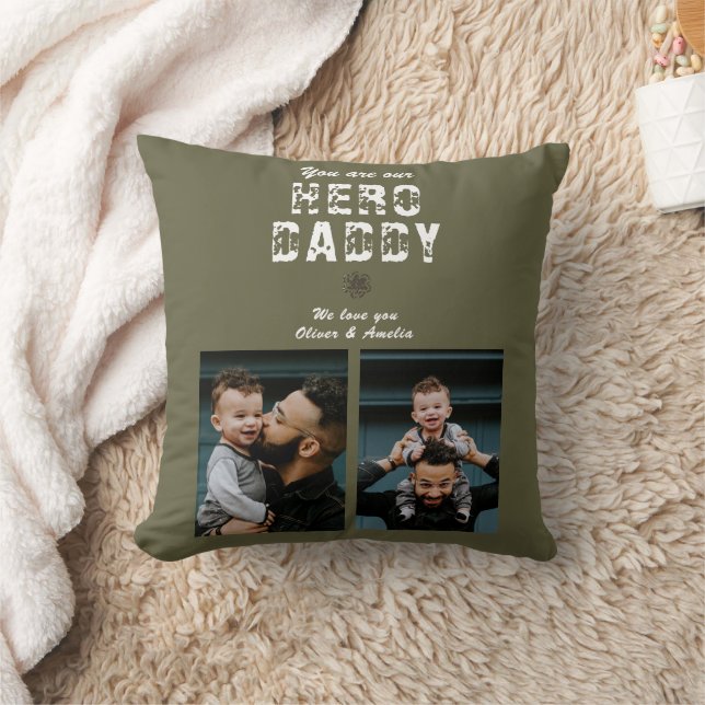 Hero Daddy Father`s Day 2 Photo Collage Cushion (Blanket)