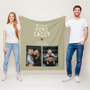 Hero Daddy Father`s Day 2 Photo Collage Fleece Blanket