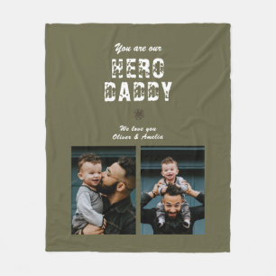 Hero Daddy Father`s Day 2 Photo Collage Fleece Blanket