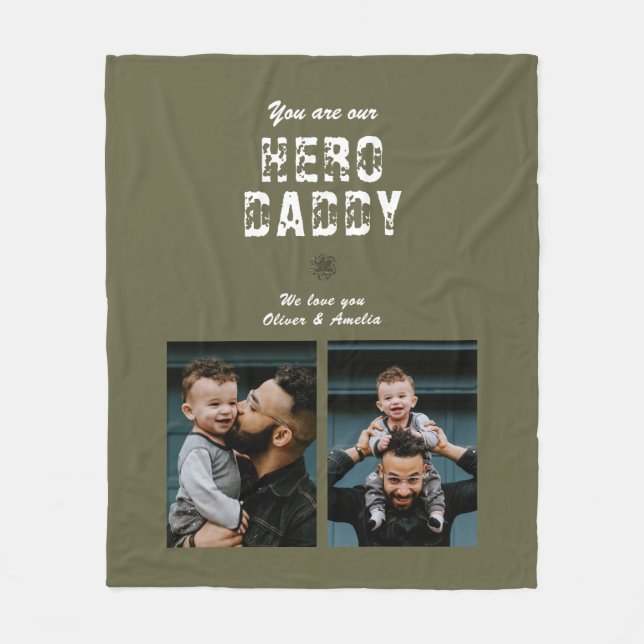Hero Daddy Father`s Day 2 Photo Collage Fleece Blanket (Front)