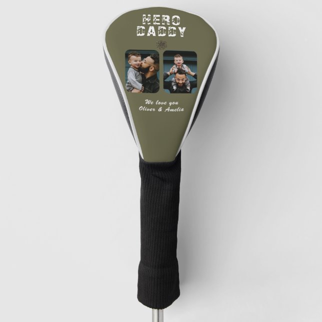 Hero Daddy Father`s Day 2 Photo Collage Golf Head Cover (Front)