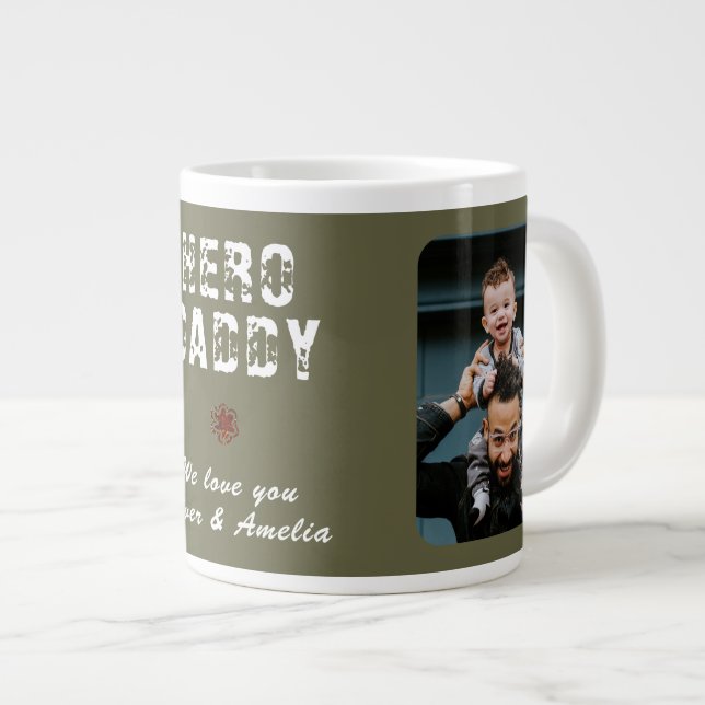 Hero Daddy Father`s Day 2 Photo Collage Large Coffee Mug (Front Right)