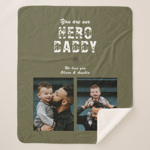 Hero Daddy Father`s Day 2 Photo Collage Sherpa Blanket