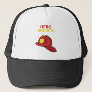 Hero Firefighter Cartoon Red Helmet Appreciation Trucker Hat