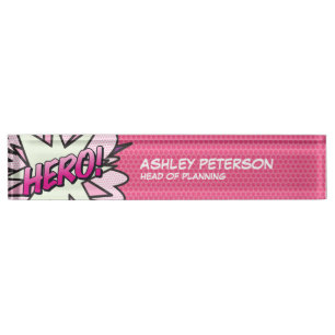 HERO Fun Retro Comic Book Pink Nameplate