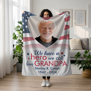 Hero Grandpa Veteran Personalised America Flag Fleece Blanket