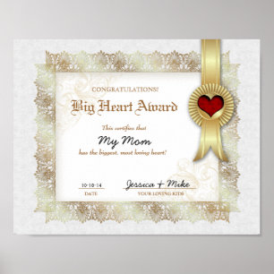 Hero Heart Love Award Certificate Best Mum Poster