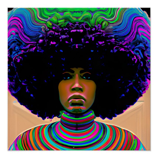 Hero Rainbow Hair Black Melanin Afro Queen Crown Poster (Front)
