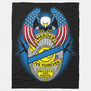 Heroes Live Forever Police Memorial Badge Fleece Blanket