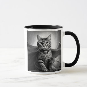 Heroic cat with cape and kitten. mug