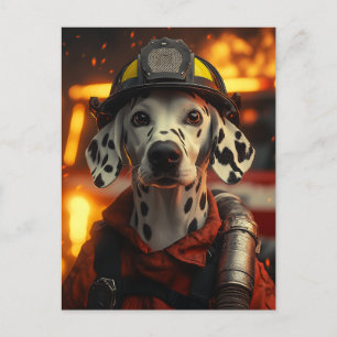 Heroic Firefighter Dalmatian Postcard