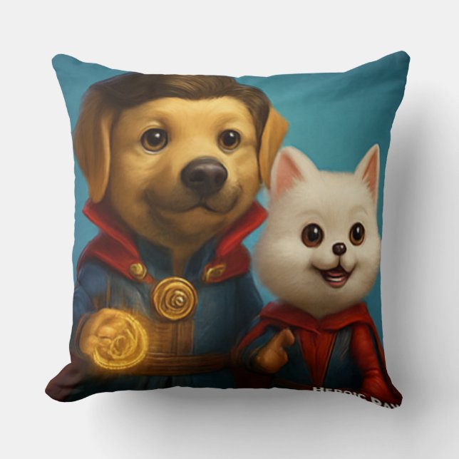"Heroic Paws – Superhero Dogs in Costume" Cushion (Front)