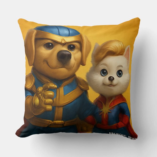"Heroic Paws – Superhero Dogs in Costume" Cushion (Front)