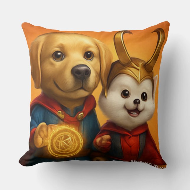 "Heroic Paws – Superhero Dogs in Costume" Cushion (Front)