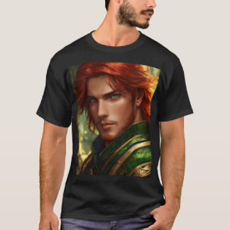 Heroic Red-Haired Swordsman Fantasy T-Shirt