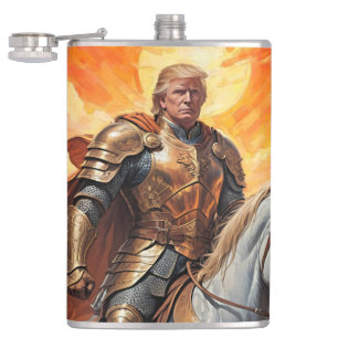 Heroic Trump Warrior in Golden Armour Hip Flask