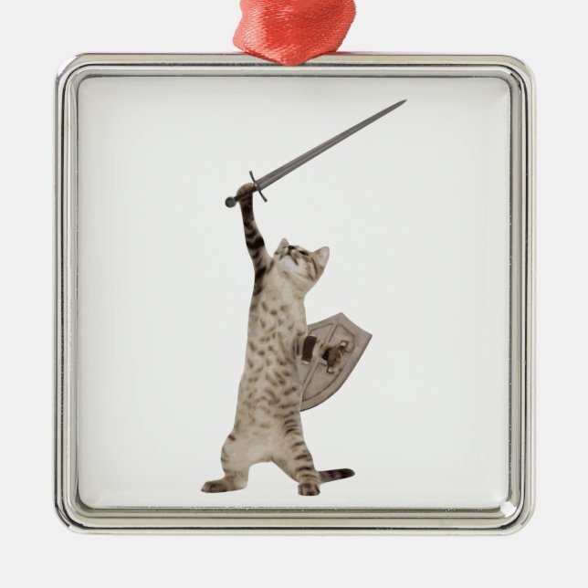 Heroic Warrior Knight Cat Metal Tree Decoration (Front)