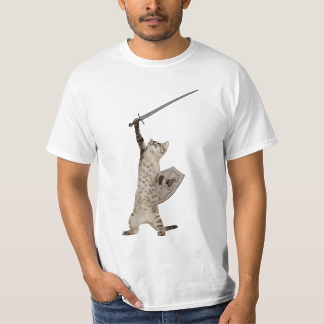Heroic Warrior Knight Cat T-Shirt (Front)
